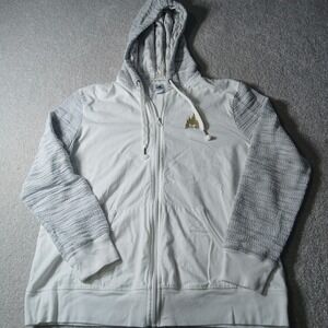 Disney Parks Sweatshirt Women's XL White Silver Sleeves Full Zip Mickey Mouse